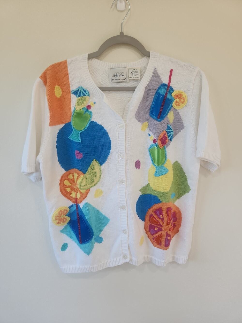 VTG Stitches In Time By Eagles Eye Cocktail Resort Sweater Cardigan LARGE to XL
